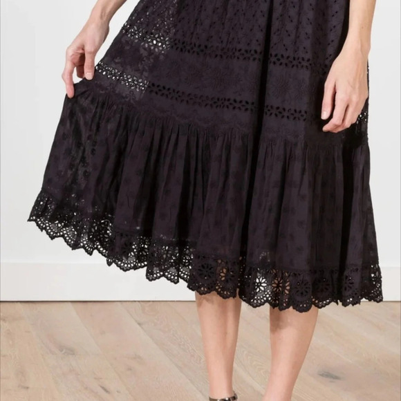 ulla johnson marjorie black noir eyelet lace mid dress - Picture 12 of 14